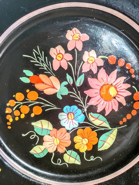 Vintage Ceramic Toleware Hand Painted Floral Plate Etsy