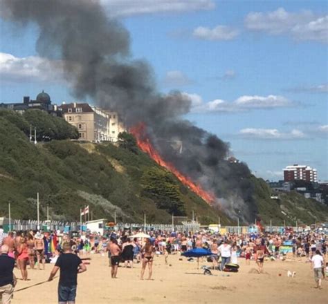 Bournemouth Beach Fire Flames Billowing Into Sky As Shocked Sunbathers