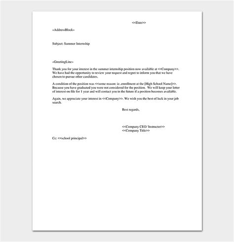 Internship Rejection Letter 8 Sample Letters And Format