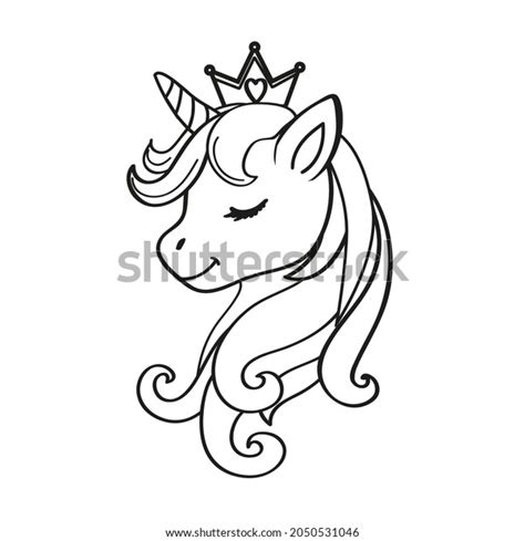 Cute Unicorn Head Silhouette Line Art Stock Vector Royalty Free