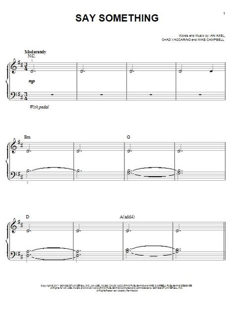 Say Something Sheet Music A Great Big World Very Easy Piano Sheet