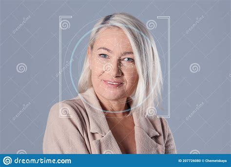 Facial Recognition System Woman With Scanner Frame And Digital