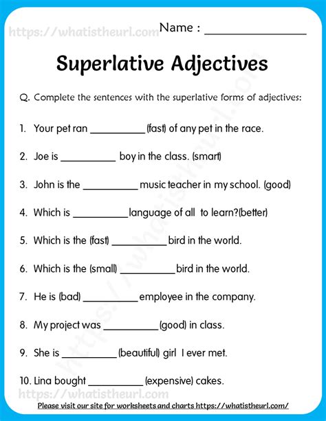 Superlative Adjectives Worksheets For Grade Your Home Teacher