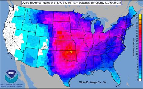 Average Number Of Severe Thunderstorm Watches Maps On The Web