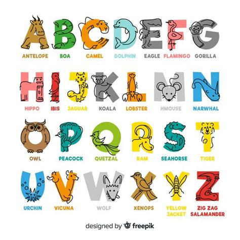 Premium Vector | Colorful alphabet with animal names flat design