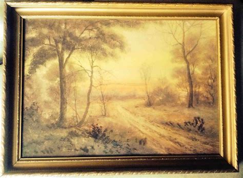 Original Antique Watercolor Painting Beautiful Signed Landscape Sunrise