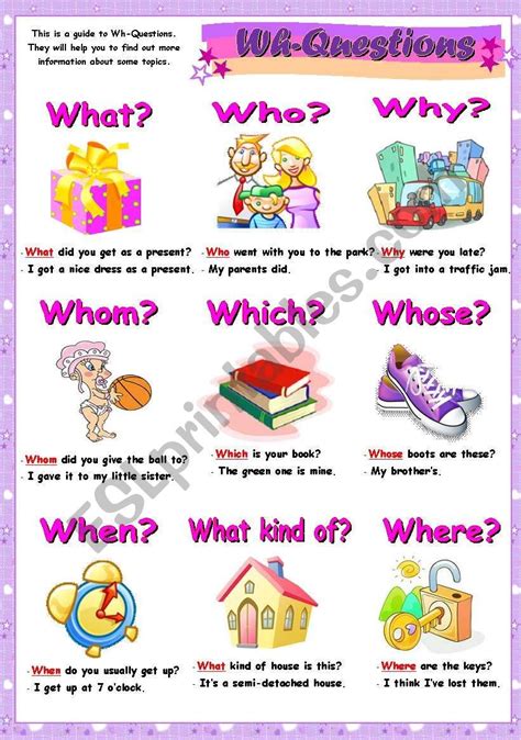 This Is A Grammar Guide To Wh Questions Some Sentences Are Given As