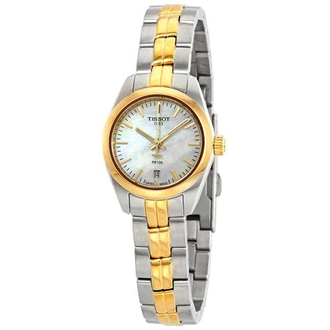 Tissot Pr 100 White Mother Of Pearl Dial Two Tone Ladies Watch