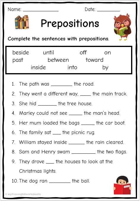 Identify Correct Prepositions Worksheets For Grade Kidpid E