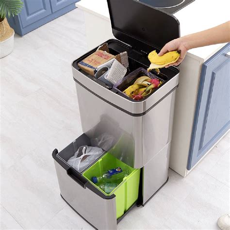 Intelligent Dual Layer 3 Compartment Stainless Steel Recycle Trash Can