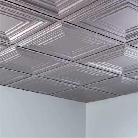 Fasade Ceiling Tile 2x2 Suspended Traditional 3 In Argent Silver