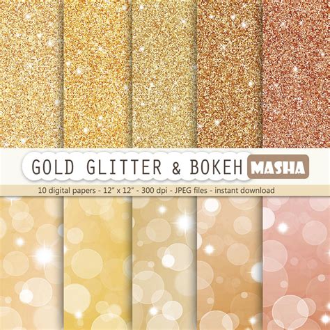 Gold Digital Paper Gold Glitter And Bokeh With Etsy