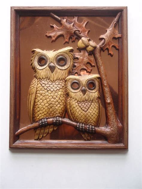 Sale Vintage 70s Owl Wall Hanging Wall Plaque Framed Art Etsy Owl Wall Hanging Kitsch