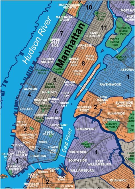 Map Of New York Neighbourhoods Colored Map