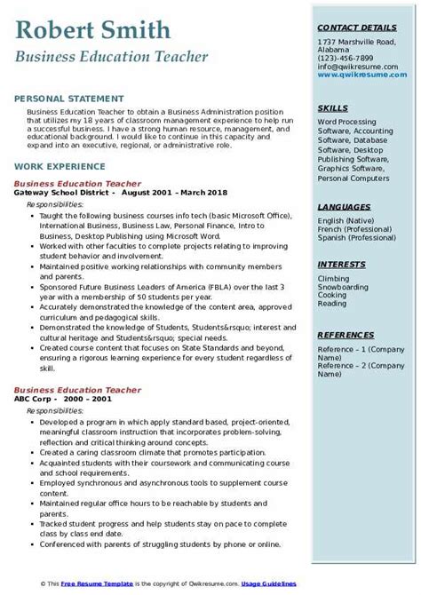Practical examples, such as sleeping with a companion or with a familiar pillow, enhance comprehension. Business Education Teacher Resume Samples | QwikResume