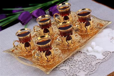 Pcs Turkish Arabic Tea Glasses Set With Holder Handle Saucers Spoons