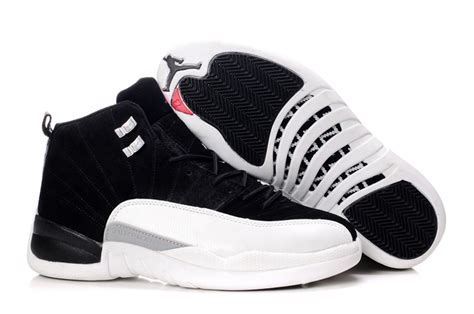 Authentic Comfortable Air Jordan 12 Suede Black White Shoes Sale