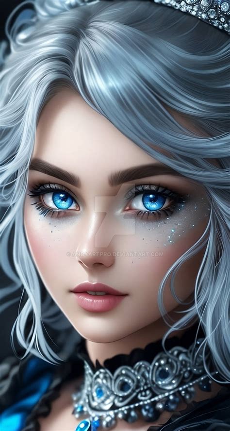 Frozen Girl With Beautiful Blue Eye And Silver Hai By Andyartpro On
