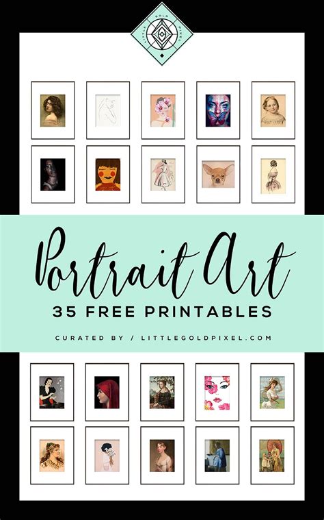 An Art Printable Poster With The Words Portrait Art 5 Free Printables On It
