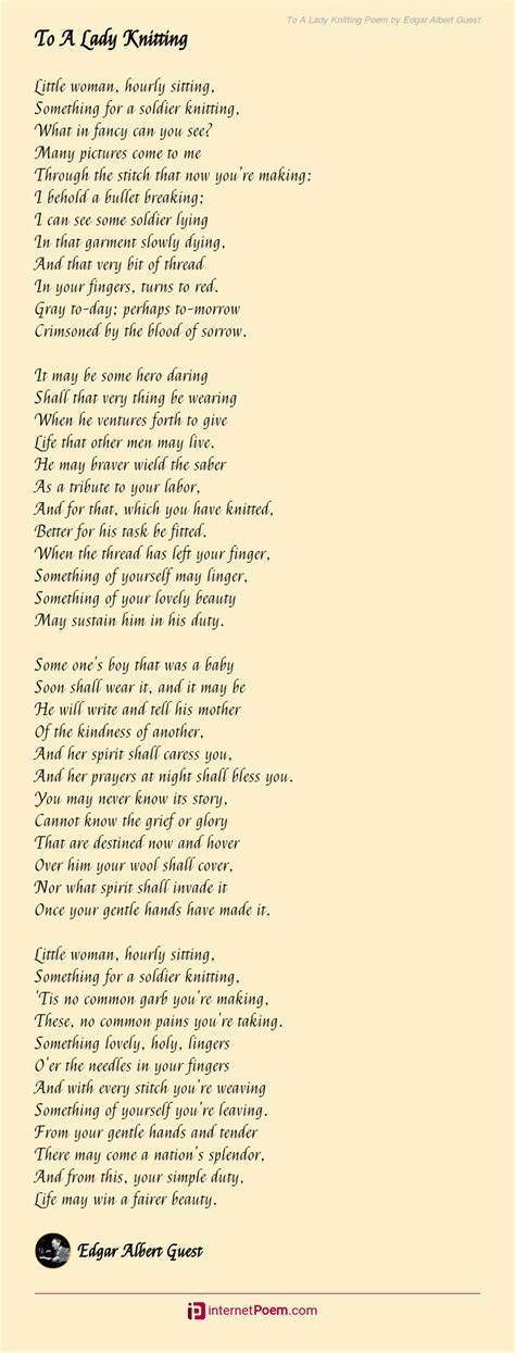 To A Lady Knitting Poem by Edgar Albert Guest