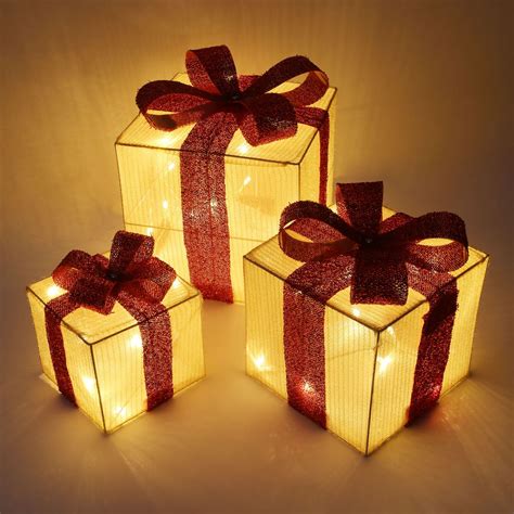 SET OF 3 LED LIGHT UP FESTIVE XMAS CHRISTMAS GIFT PARCEL BOX SET