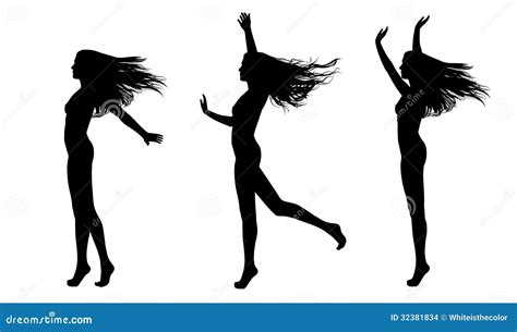 Full Length Silhouettes Of Beautiful Naked Woman Different Postures Set