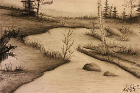 Misty River Drawing By Ricky Haug