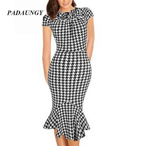 Padaungy Trumpet Dresses Short Sleeve Office Lady Ropa Mujer Slim