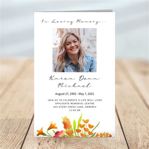 Golden Floral Funeral Program Template Urns Online