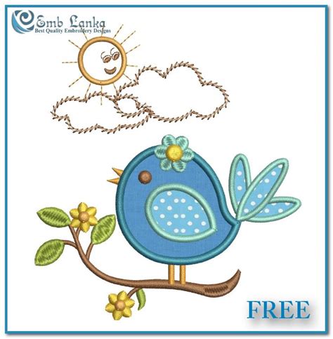 Free Cute Applique Bird Embroidery Design Emblanka