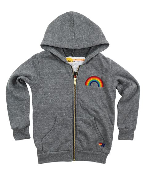 Kids Rainbow Embroidery Hoodie Heather Grey