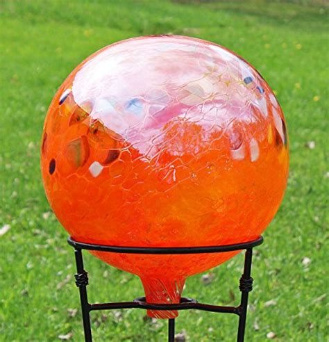 Glass Gazing Ball Circus Orange Iridized 12 Inch By Iron Art Glass