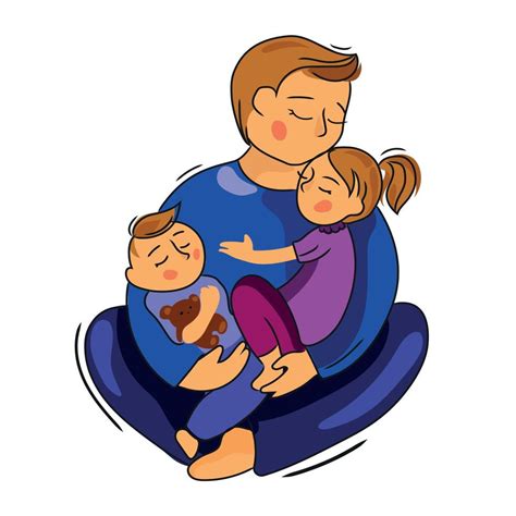 Happy Loving Father With Children Vector Cartoon Illustration Isolated