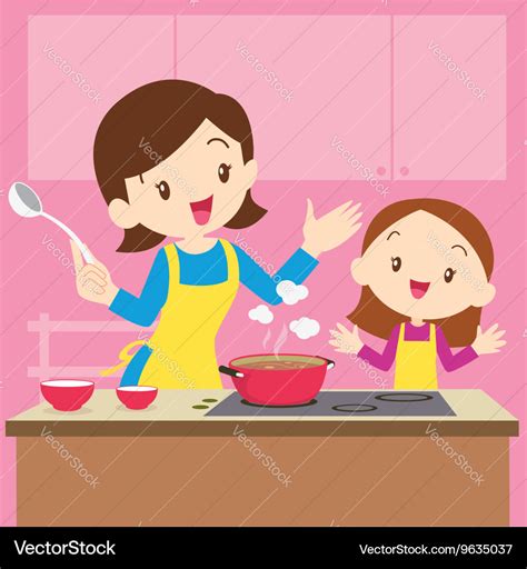 Mom And Daughter Cooking Royalty Free Vector Image