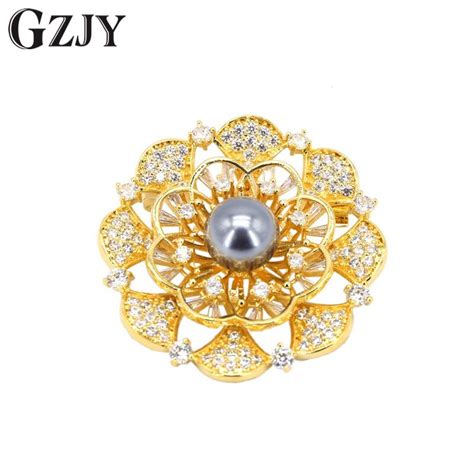 Buy Gzjy Vintage Yellow Gold Color Pearl Crystal Round Brooches For Women