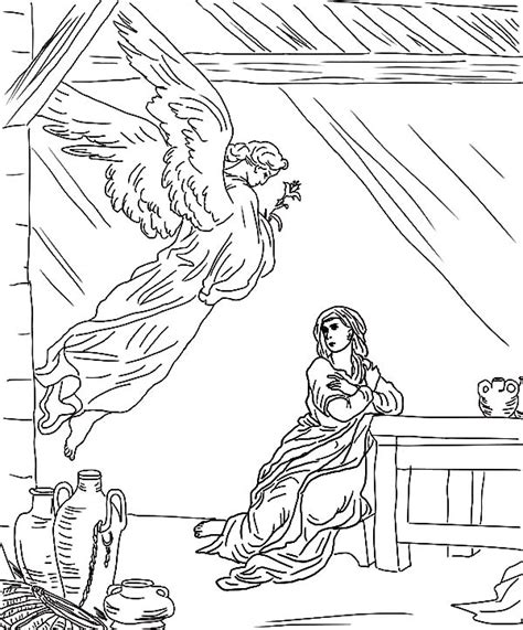 Angel Appears To Mary Flying From The Sky Coloring Pages Coloring