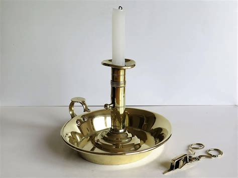 Georgian Brass Chamber Candlestick And Wick Snuffer Or Trimmer English
