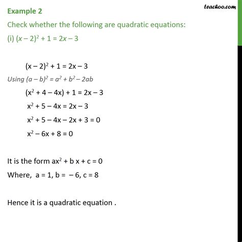 example 2 check whether following are quadratic equations