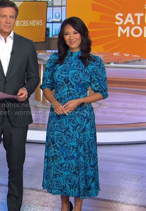 Wornontv Nancy Chens Blue Rose Print Dress On Cbs Mornings Nancy