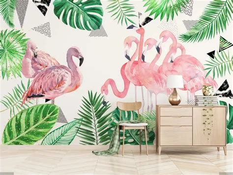 Buy 3d Flamingos Tropical Leaves Wallpaper Mural