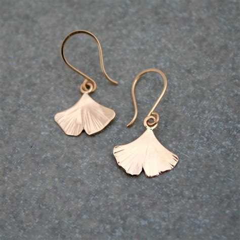 Gold Ginkgo Leaf Earrings Petite 14k Gold Leaf Dangle Earrings