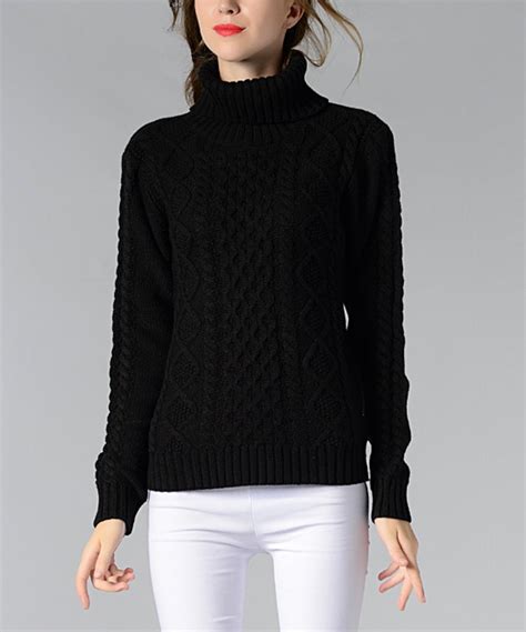 Take A Look At This Black Cable Knit Turtleneck Sweater Today Solid