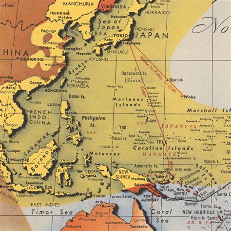 Map of japan single color. Old Map Australia Pacific War Japan 1943 Vintage Poster ...