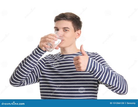 Young Man Drinking Water On White Background Stock Photo Image Of