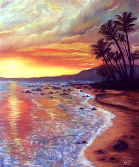 Sunset On The Beach Oil Painting On Canvas By Yasminesweet On Deviantart