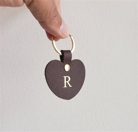 Leather Heart Key Chain Personalized On Full Grain Leather Etsy