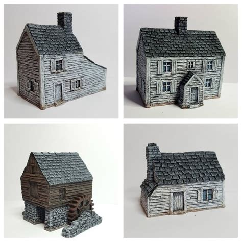 10mm Wargaming 4 Piece Acw Awi Buildings Set From Battlescale