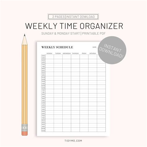 Weekly Schedule Half Hour Daily Schedule Template Printable Etsy