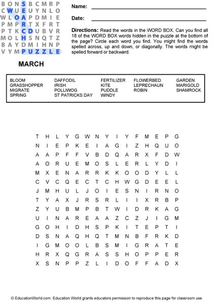 Word Search Puzzle Education World