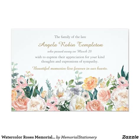 Watercolor Roses Memorial Funeral Thank You Funeral Thank You Cards